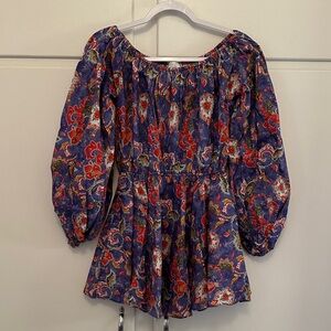 NEW Caroline Constas Long Sleeve Off Shoulder Mini Dress Purple Floral